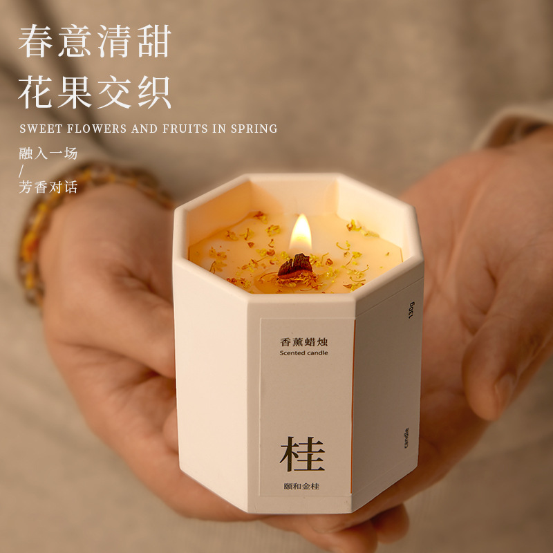 新中式桂花香薰蜡烛石膏室内家用持久小众高级礼物精油香氛批发