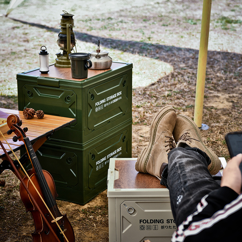 Carefully selected outdoor storage boxes, camping portable travel storage boxes, car trunk storage boxes, wooden covers, picnic folding boxes details Picture
