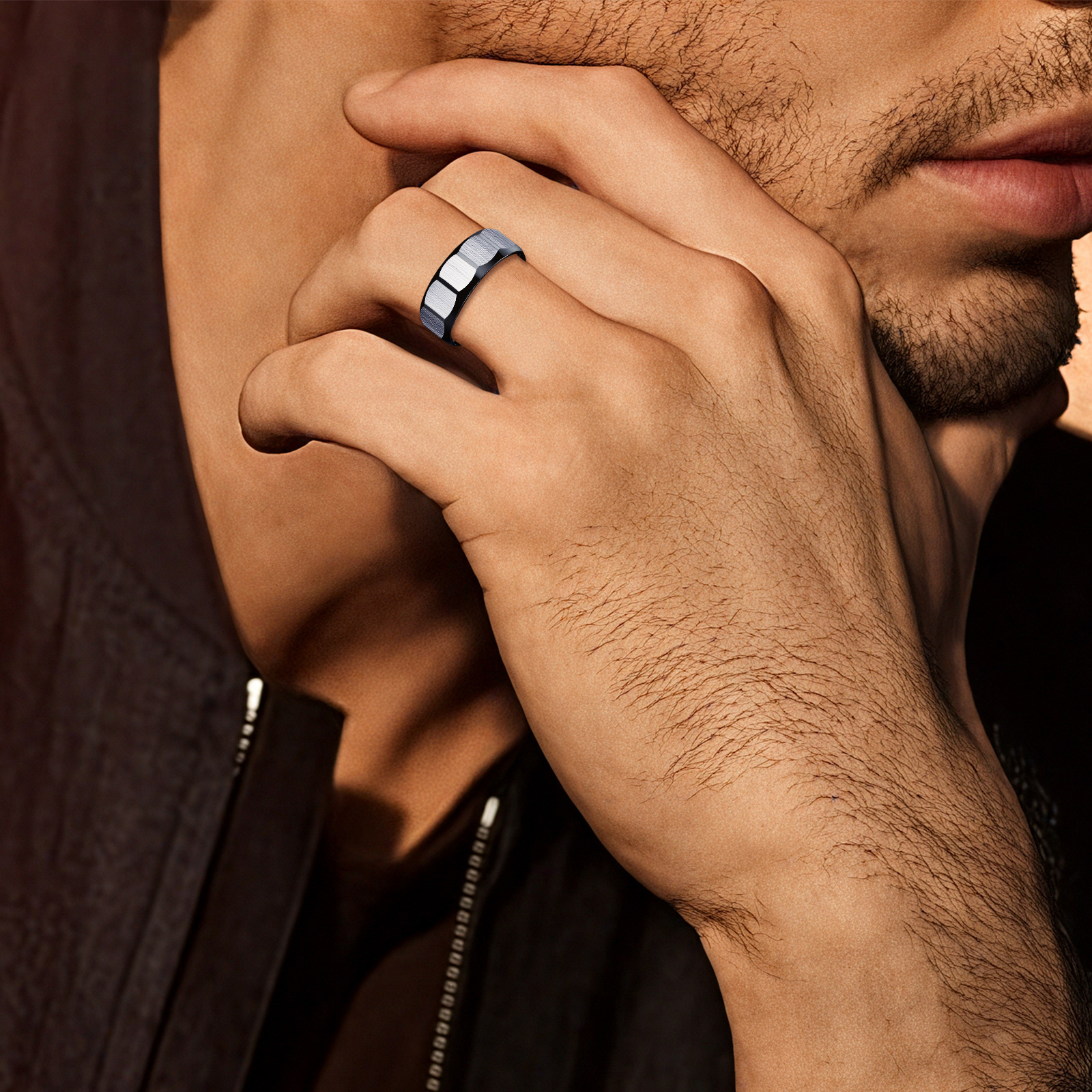 In 2025, Amazon's new European and American jewelry, a frosted multi-faceted geometric men's stainless steel ring, is simple and fashionable Application Scenario