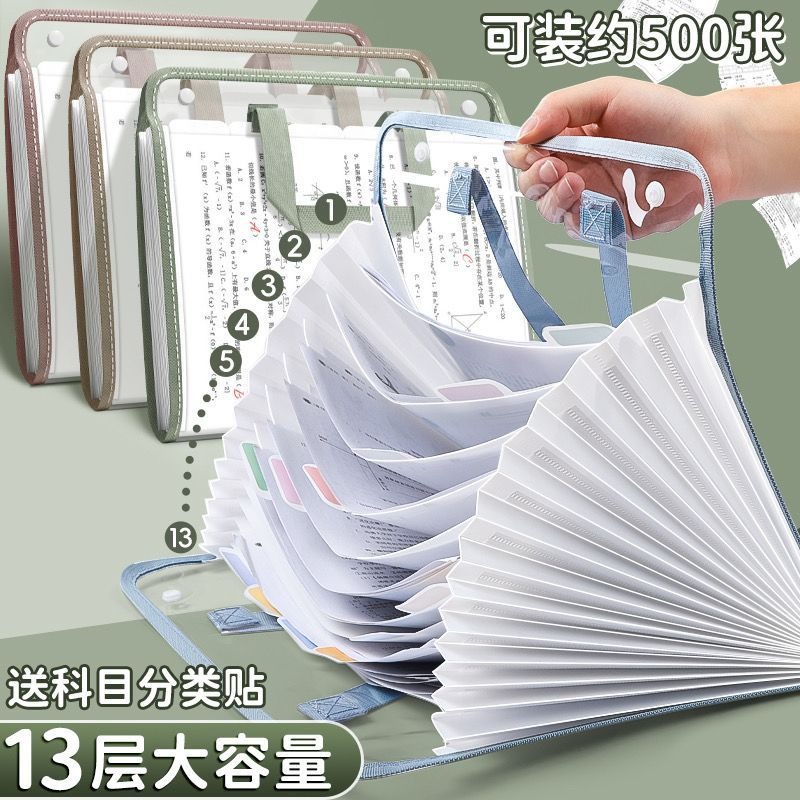 A4 organ bag, horizontal and vertical style, multi-layered 13-compartment student test paper holder, file bag, material classification and organization storage bag details Picture