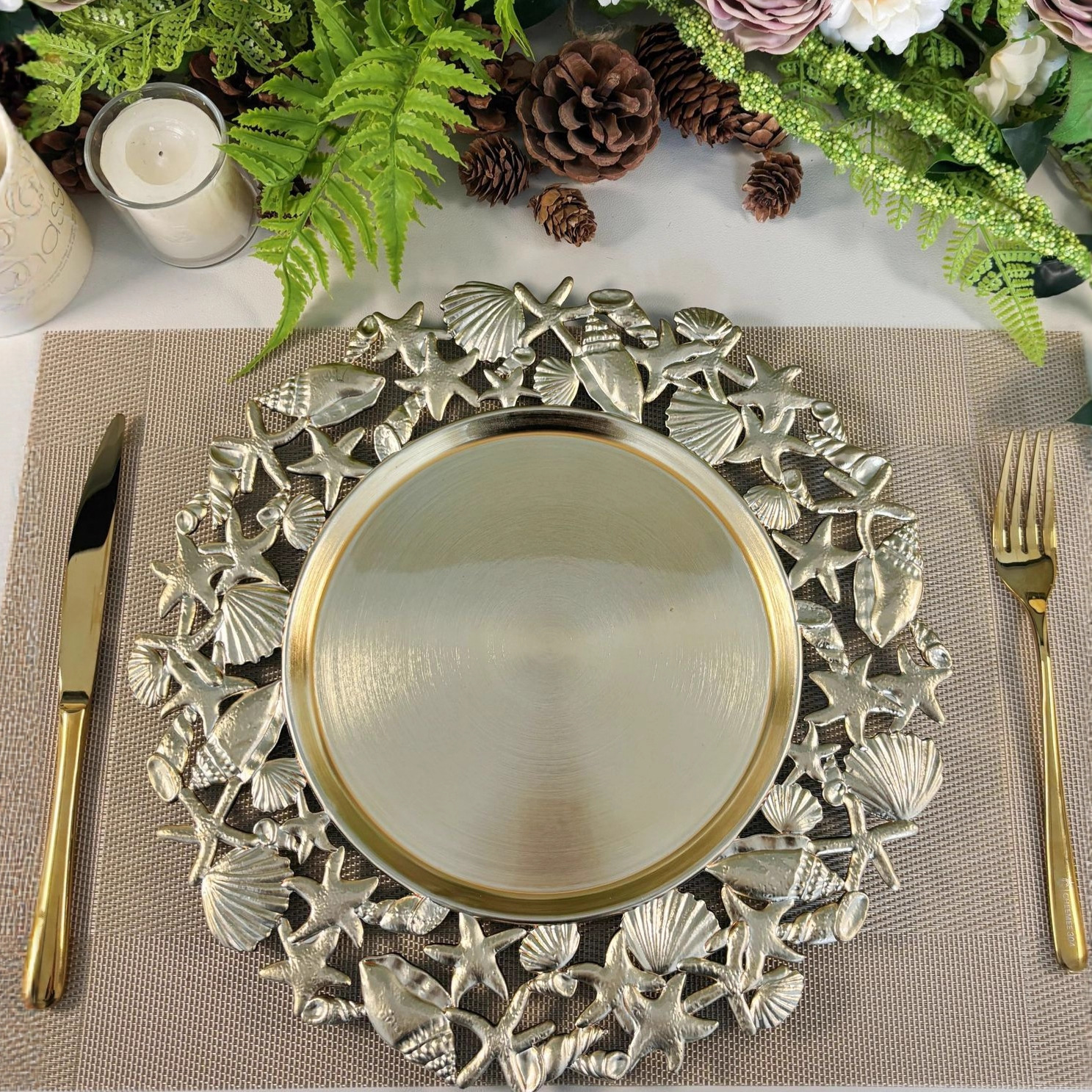 样品跨境欧式复古桌面装饰垫盘PP镂空海星海螺盘西餐厅圆形不规则产品图