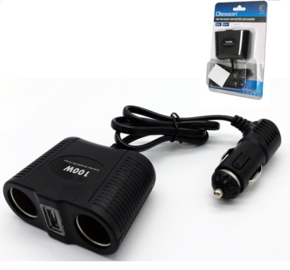 Cross-border multi-functional car charger, car cigarette lighter, car one support and two dual holes, high-power car 100W Specification drawing
