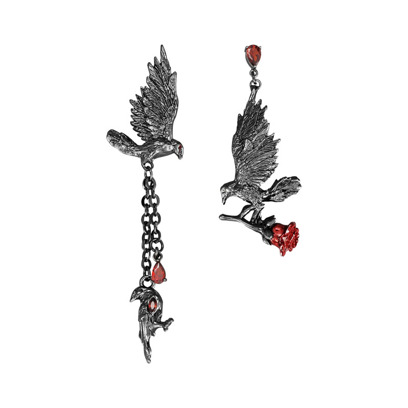The 2025 new original design dark red zircon Raven rose earrings exude a sense of light luxury and sophistication, a niche earpiece Application Scenario