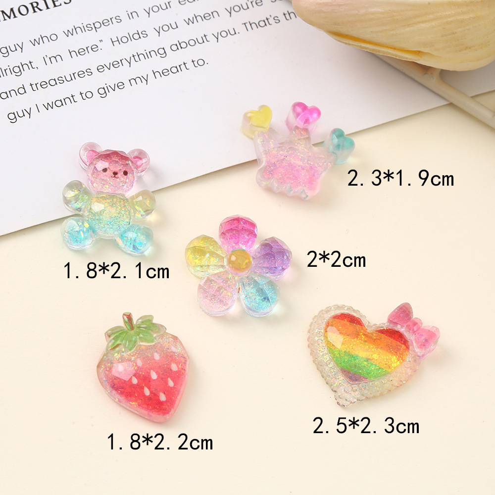 Epoxy resin AB glue ice transparent gradient color strawberry heart jewelry accessories, DIY phone cases, patch shoes, flower hair rope accessories in stock wholesale