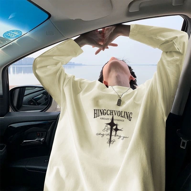 100% cotton high-quality, versatile and stylish white top, student Korean-style base layer, spring and autumn heavyweight long-sleeved T-shirt for men Application Scenario