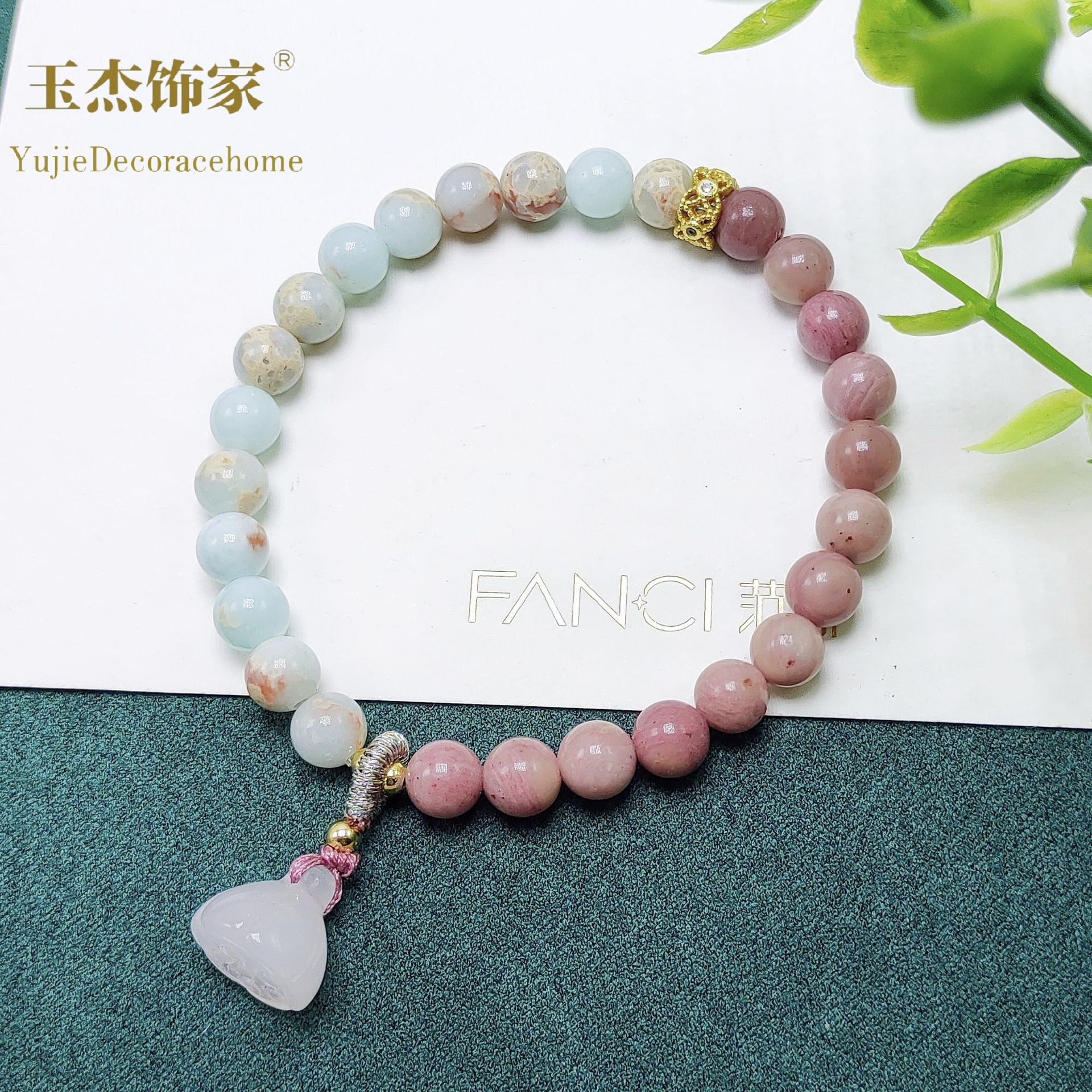 A high-end women's double-ring bracelet featuring a unique design of natural rose and red jasper and Shoushan stone rose crystal lotus pods details Picture