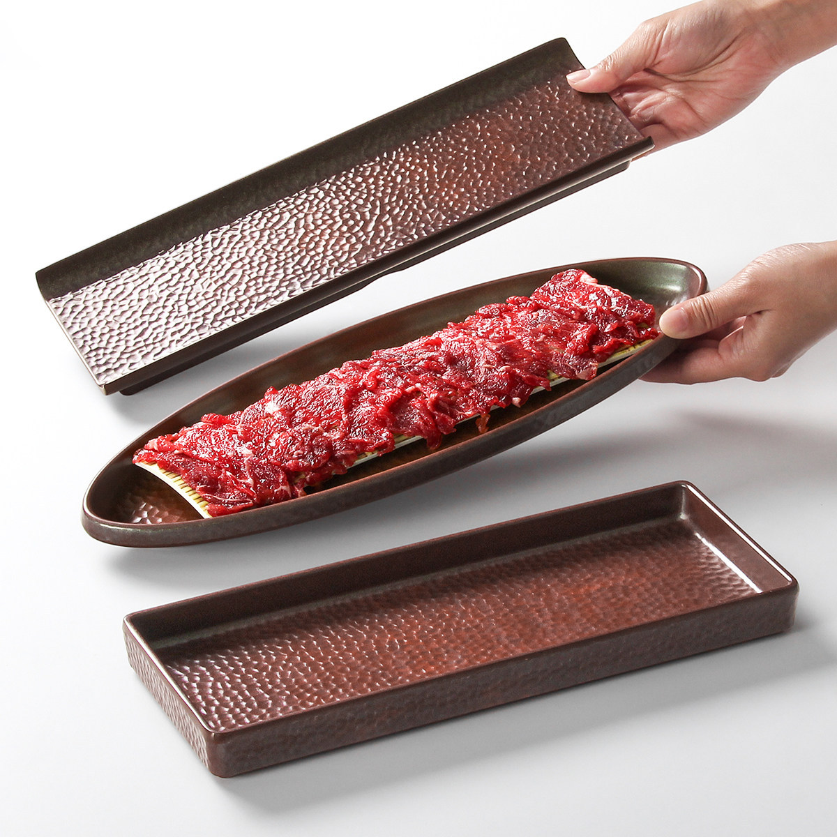 Melamine tableware plates, commercial rectangular barbecue and grilled meat plates, mountain style hot pot restaurant hot pot meat plates