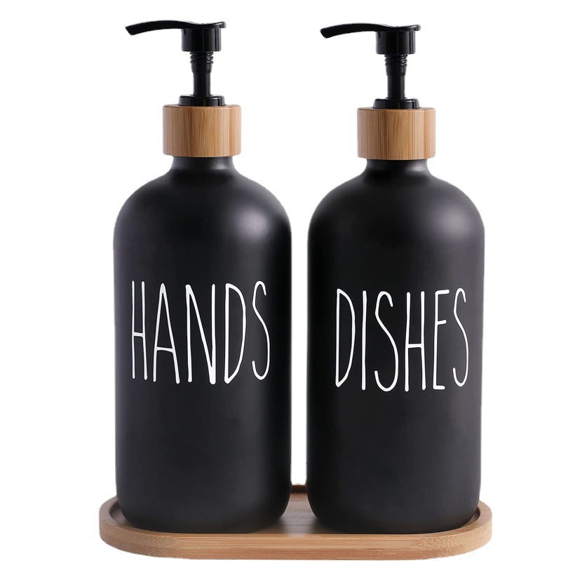 Thickened press-type Boston bamboo and wood pump head glass hand sanitizer bottles for cross-border Amazon body wash Application Scenario