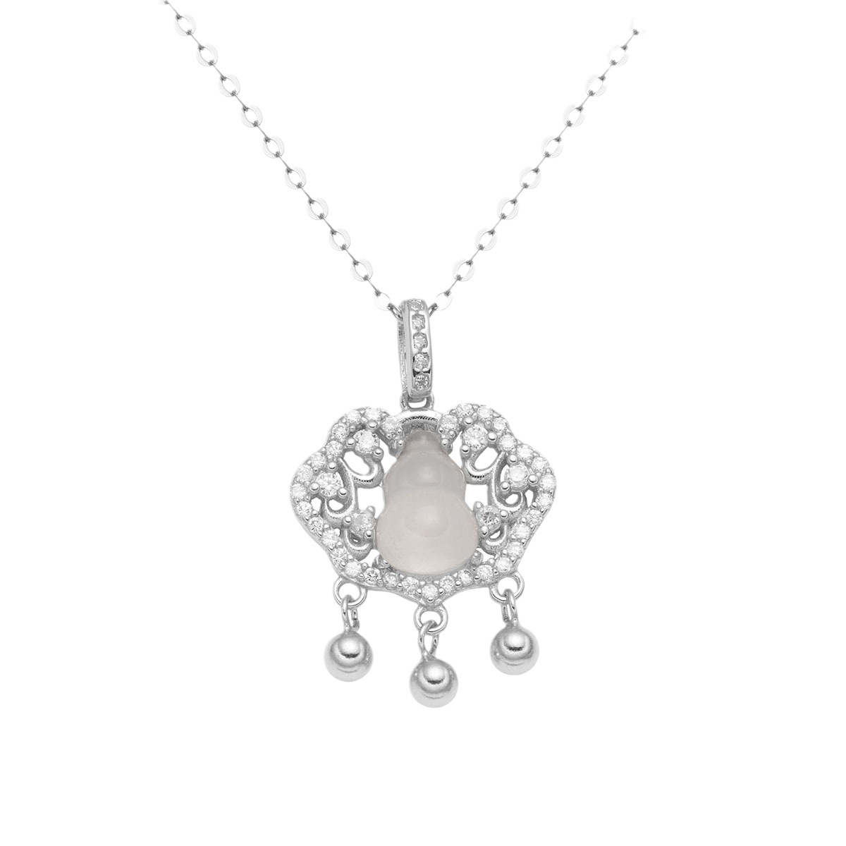 The new Xiangyun Ruyi Peace Lock necklace is inlaid with gourd chalcedony and features a ethnic-style female collarbone chain Item Picture