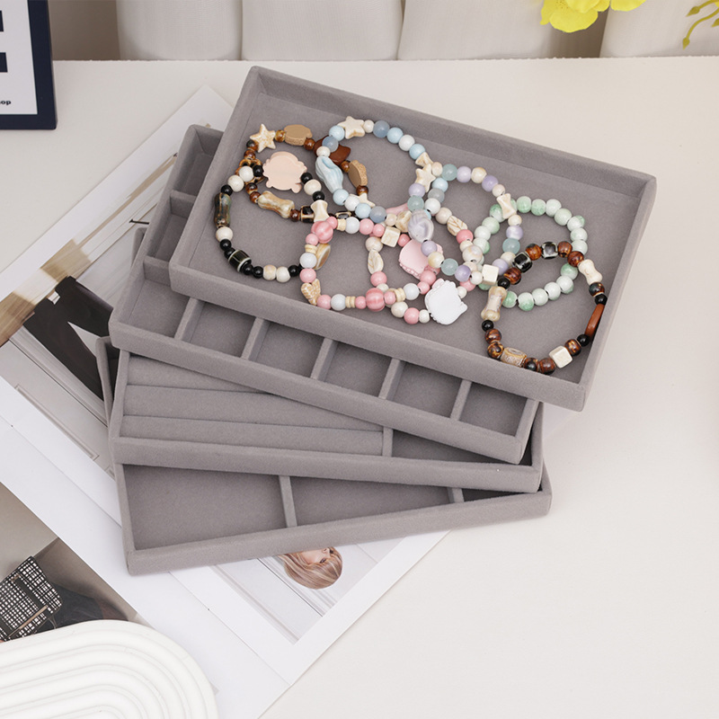 Grey velvet jewelry tray, jewelry display prop, ring, necklace, stud, bracelet, accessory storage box, display plate details Picture