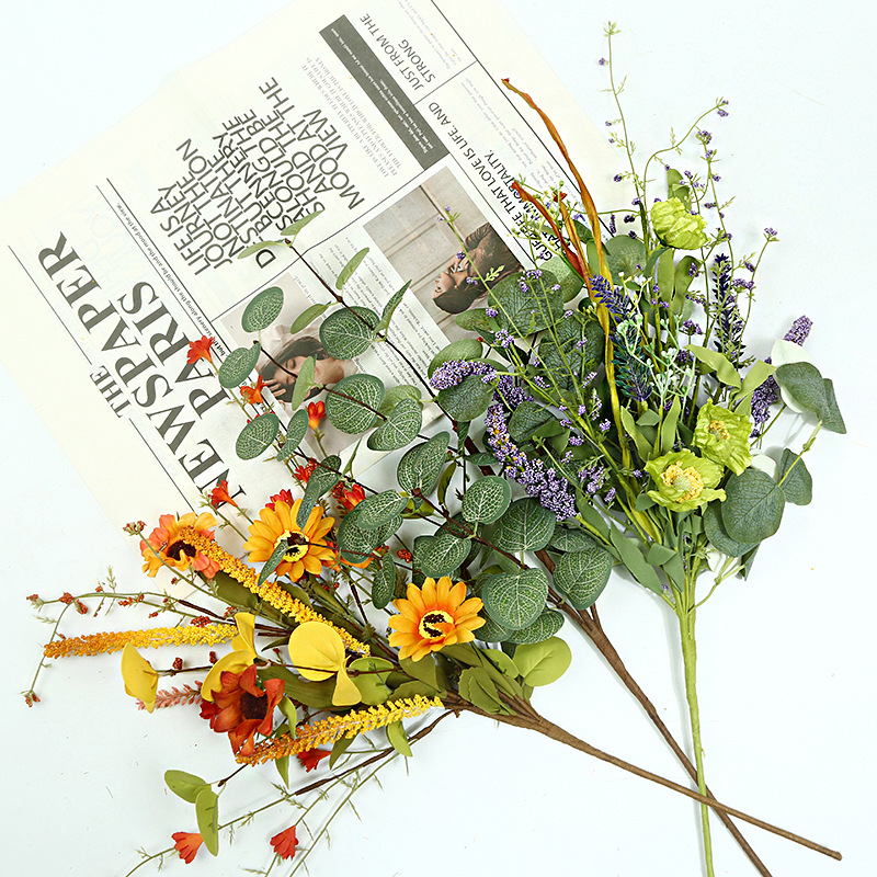 跨境仿真花束爆款装饰摆件植物小雏菊薰衣草仿真花尤加利仿真绿植产品图
