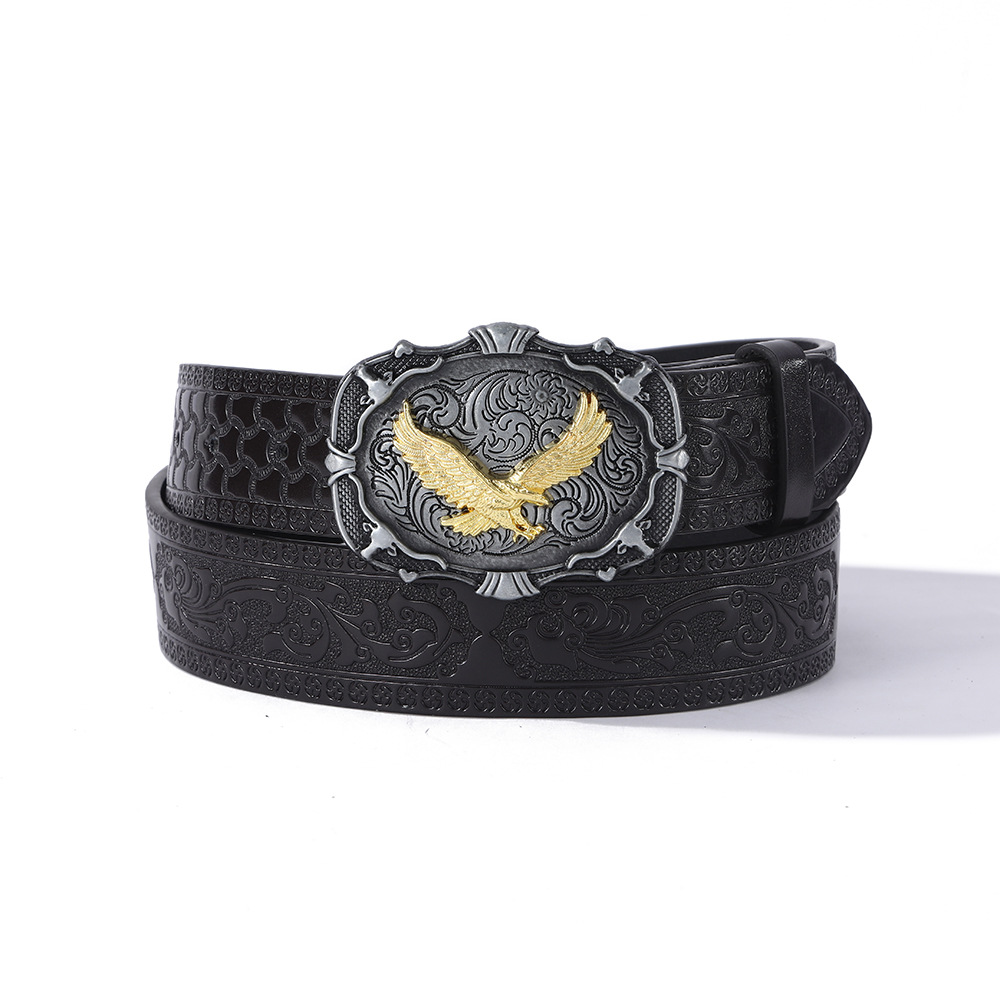 Embossed three-dimensional buckle fashionable and trendy outfit, high-end denim belt accessory, individual retro style belt Item Picture