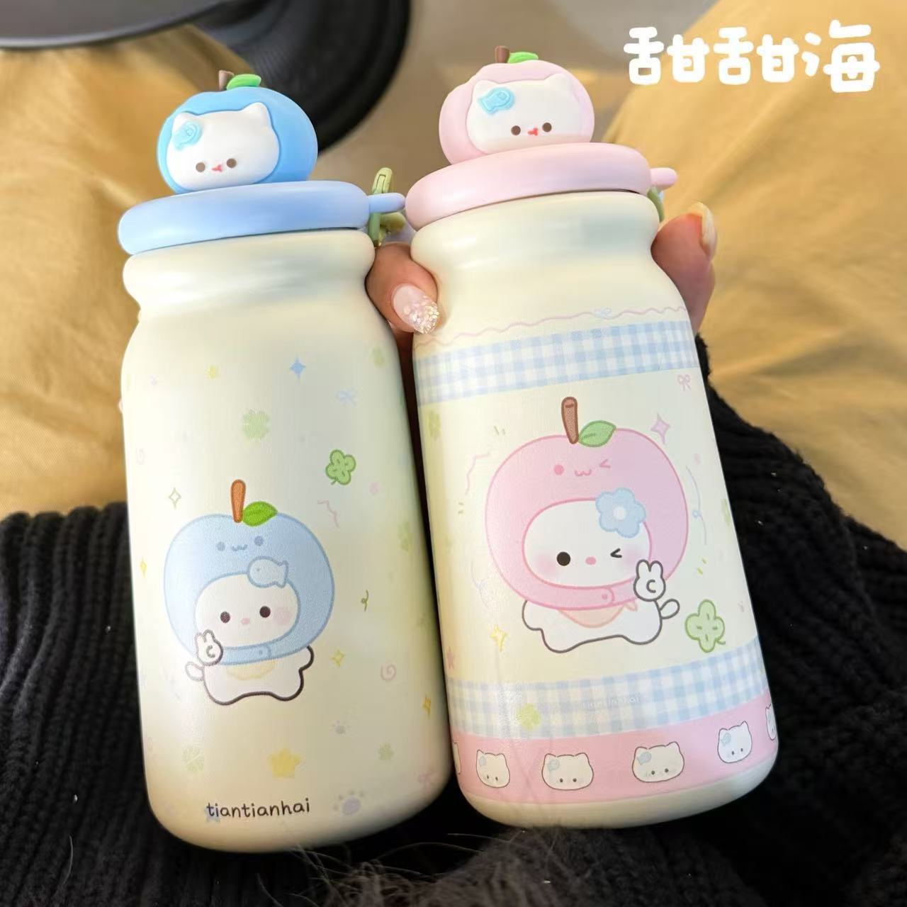 Cartoon tea-water separation insulated cup for girls, high appearance level 2025 New straw water cup for students, 316 stainless steel Specification image