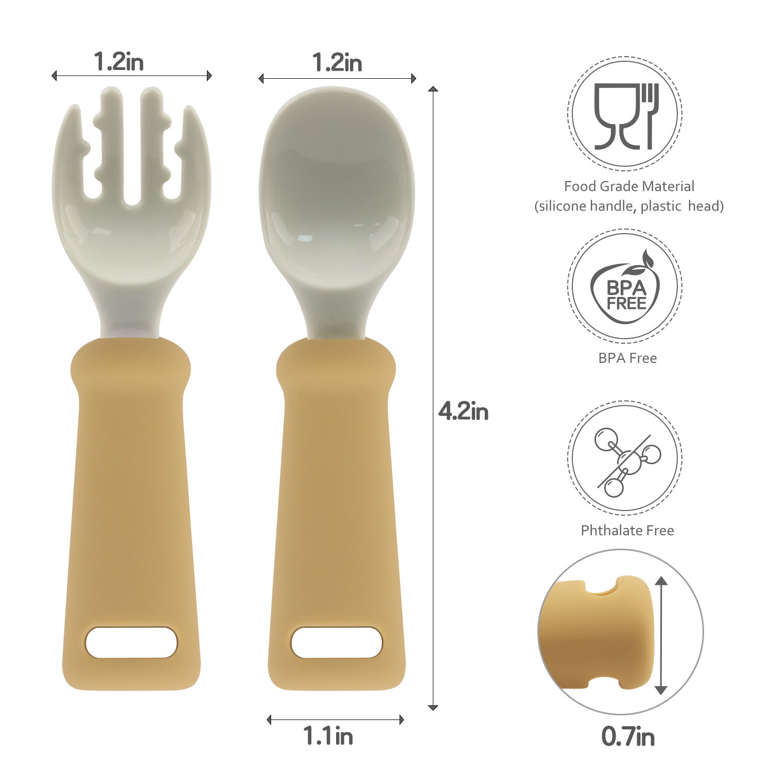 Children's silicone spoon, food-grade fork set for one-and-a-half-year-old kids to learn independently, Amazon cross-border complementary food tableware Specification drawing
