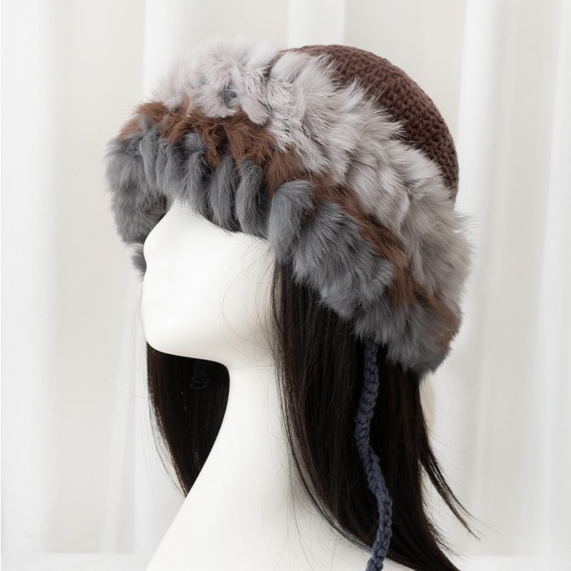 Fluffy/warm lace-up hat, sweet rabbit fur hat, women's autumn and winter face-enhancing little versatile ins woolen cap details Picture
