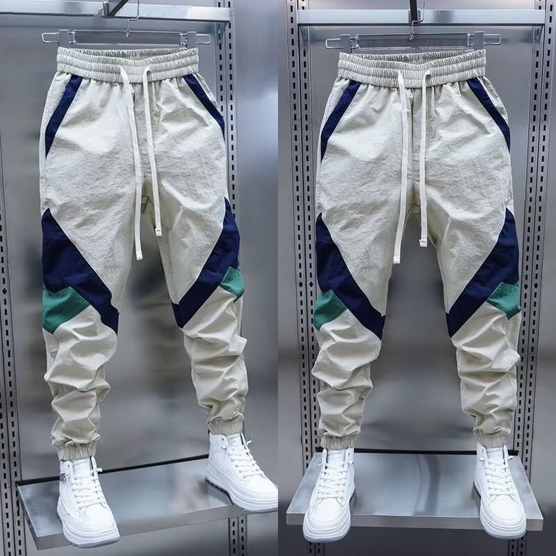 Men's summer thin color-blocked tight-fitting casual pants, elastic waist patchwork skinny pants, trendy new and fashionable Harem pants Specification image