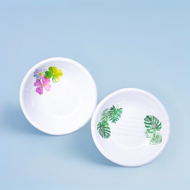 Export melamine Korean barbecue plates, commercial round plates, buffet plates, Western food, fruit, dessert and snack plates, melamine tableware details Picture