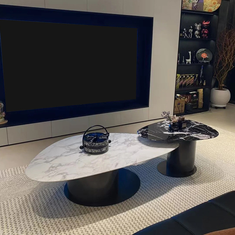 意式极简大理石茶几2025客厅家用设计师新款高级感异形边几组合