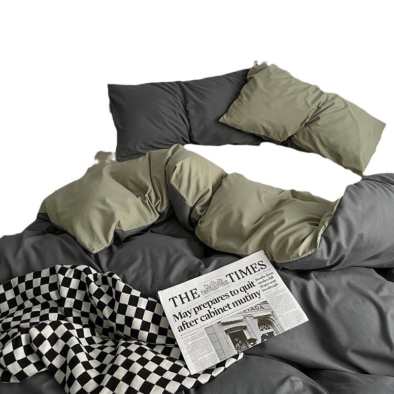 Mother and baby grade A genuine bed set of four pieces, ins pure water-washed cotton bed sheets, quilt covers and quilt covers, dormitory set of three pieces Item Picture