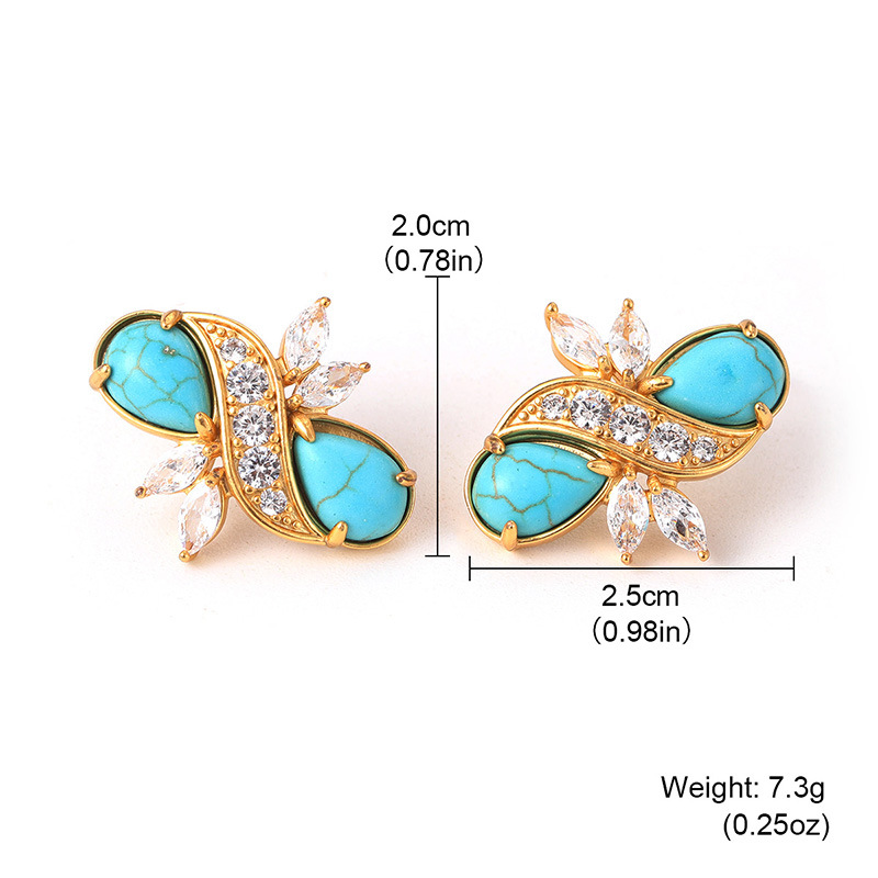 French retro, individualistic, fashionable and niche natural stone earrings, zircon earrings, row diamonds and geometric pattern earrings wholesale Application Scenario