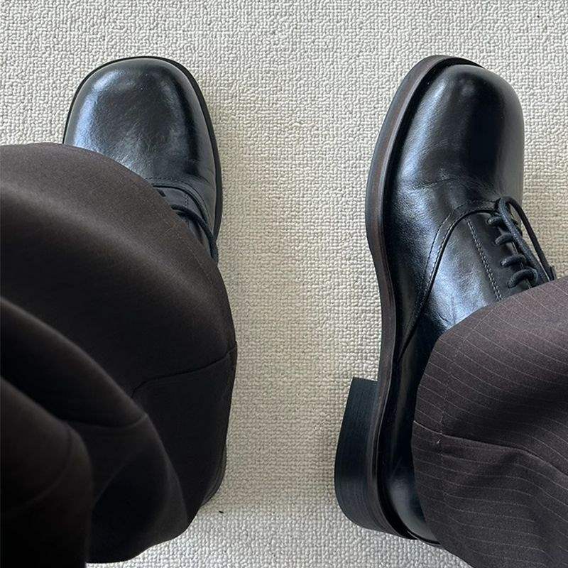 德比鞋同款Cleanfit厚底英伦方头皮鞋增高商务正装复古休闲皮鞋男白底实物图