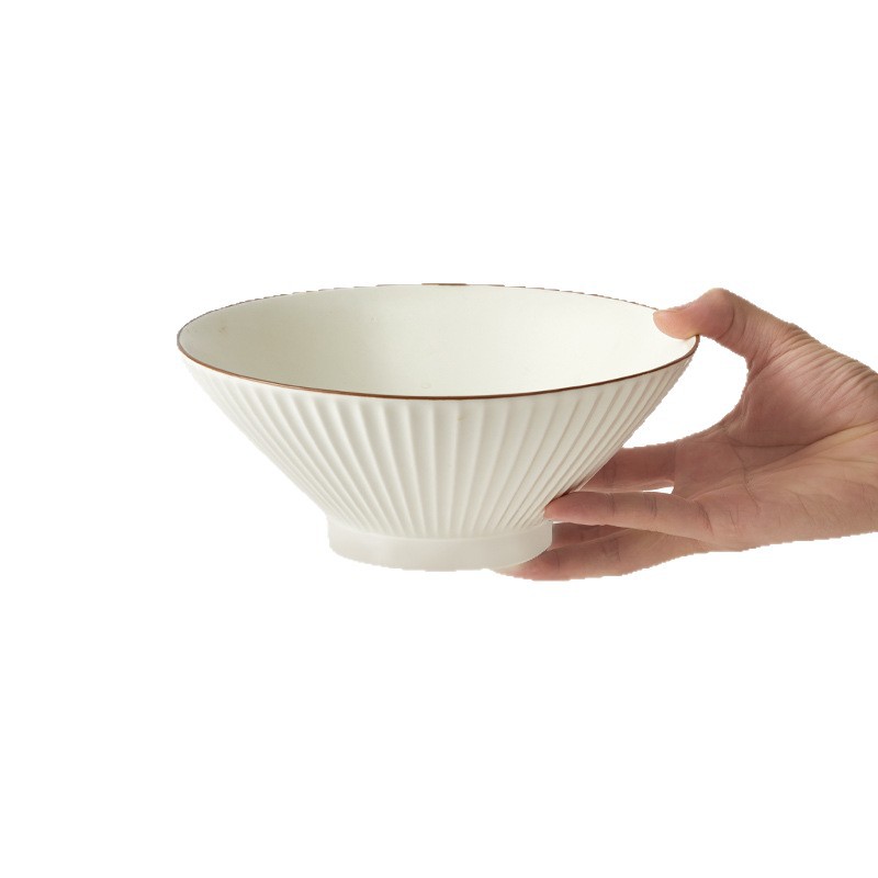 Chunxi Ceramic ramen bowl, Pearl White, household soup bowl, creative bamboo hat bowl, restaurant commercial, high appearance level noodles bowl Application Scenario