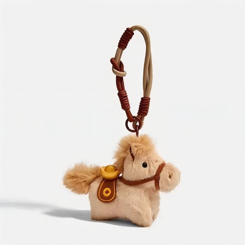 吉祥物公仔马上有钱毛绒钥匙扣挂件马年桌面小矮马摆件马年公仔马