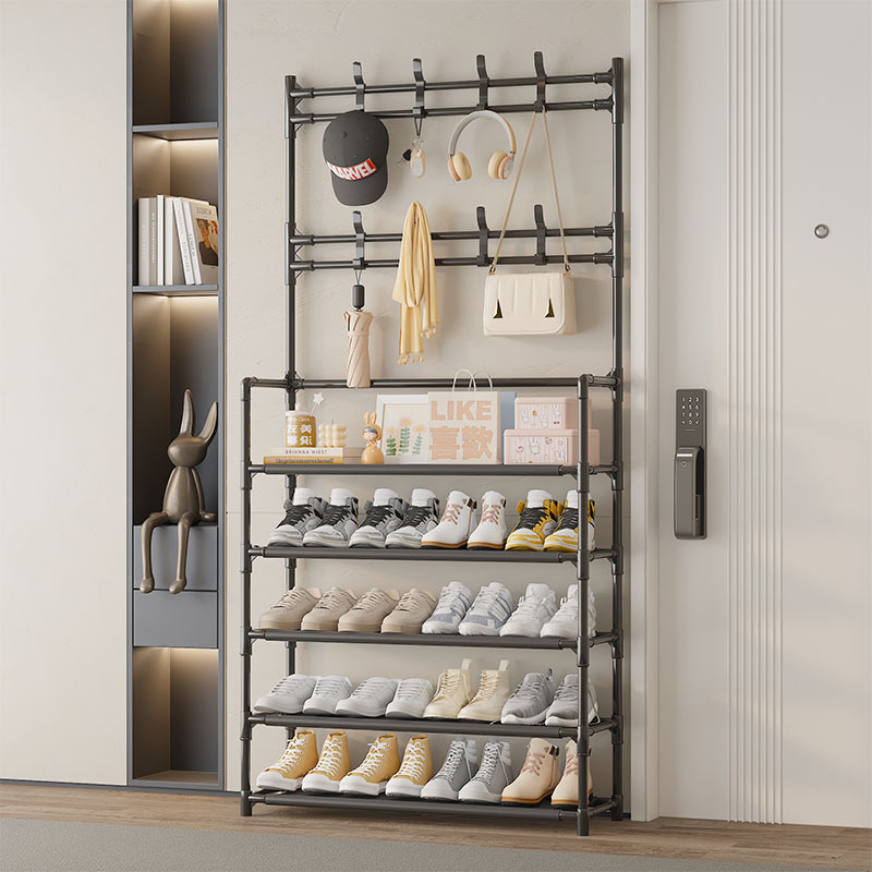 TEMU's best-selling in-stock dropshipping clothes hangers, bedroom floor-standing multi-functional coat racks, and home door assembly shoe racks Application Scenario
