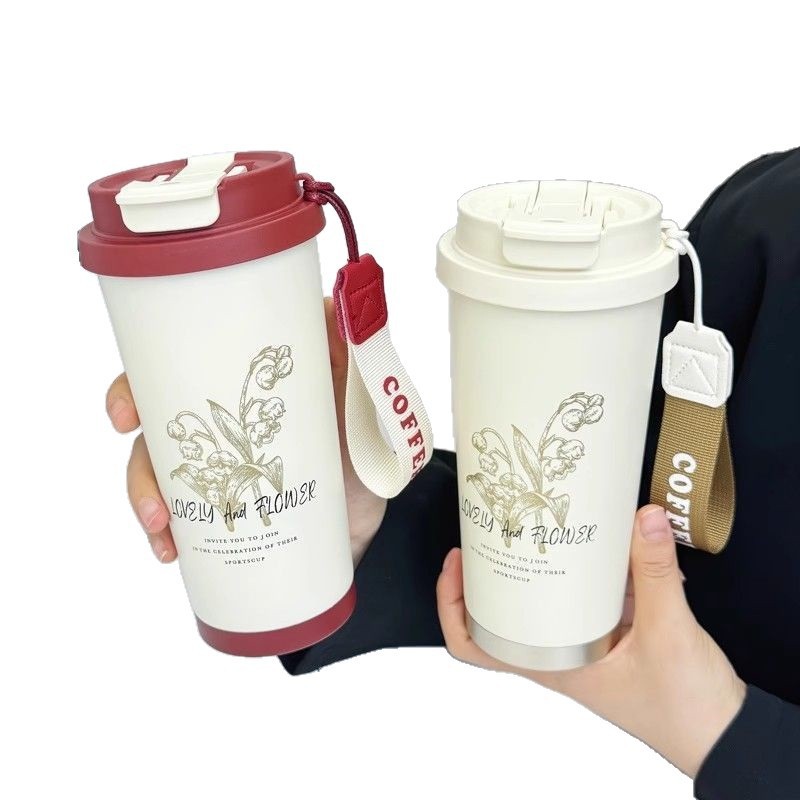 Hot-selling Lily of the valley insulated cups, 316 stainless steel coffee cups, straw cups, travel cups, gift water cups wholesale, creative Item Picture