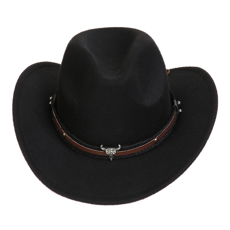 帽子秋冬欧美翘边复古骑马帽西部牛仔帽男女翘檐礼帽牛仔帽大沿帽细节图