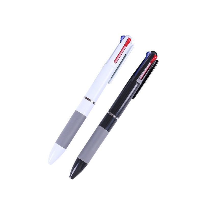 Press the three-color pen, multi-functional oil pen, black, red and blue pen refills, student pen, office pen, multi-color three-in-one ballpoint pen Item Picture