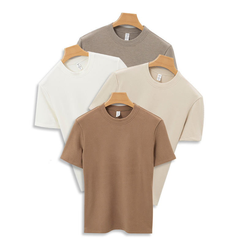 Genuine Fleece Yifei warm short-sleeved T-shirt for men, round-neck long-staple cotton acrylic 5A antibacterial winter warm T-shirt for men Item Picture