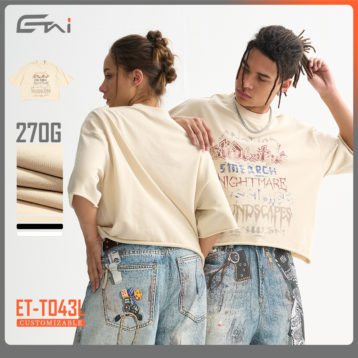 ETAI Men's Wear: High-quality trendy brand round-neck short and wide loop T-shirts, a must-have couple's style, casual men's short-sleeved with loose edges