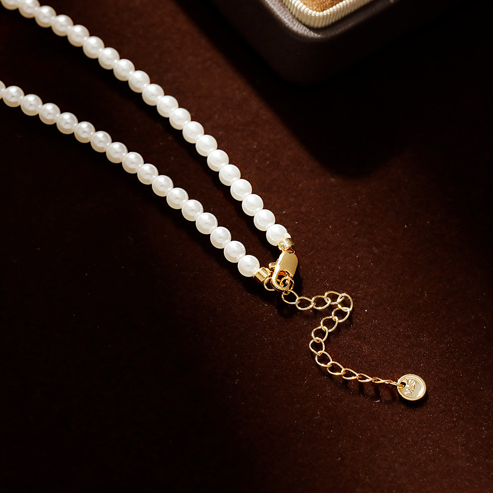 Hyacinth round pearl necklace, women's fashion, light luxury, pink all-purpose pendant, new Chinese style, super ethereal charm, enamel drop glaze Specification image