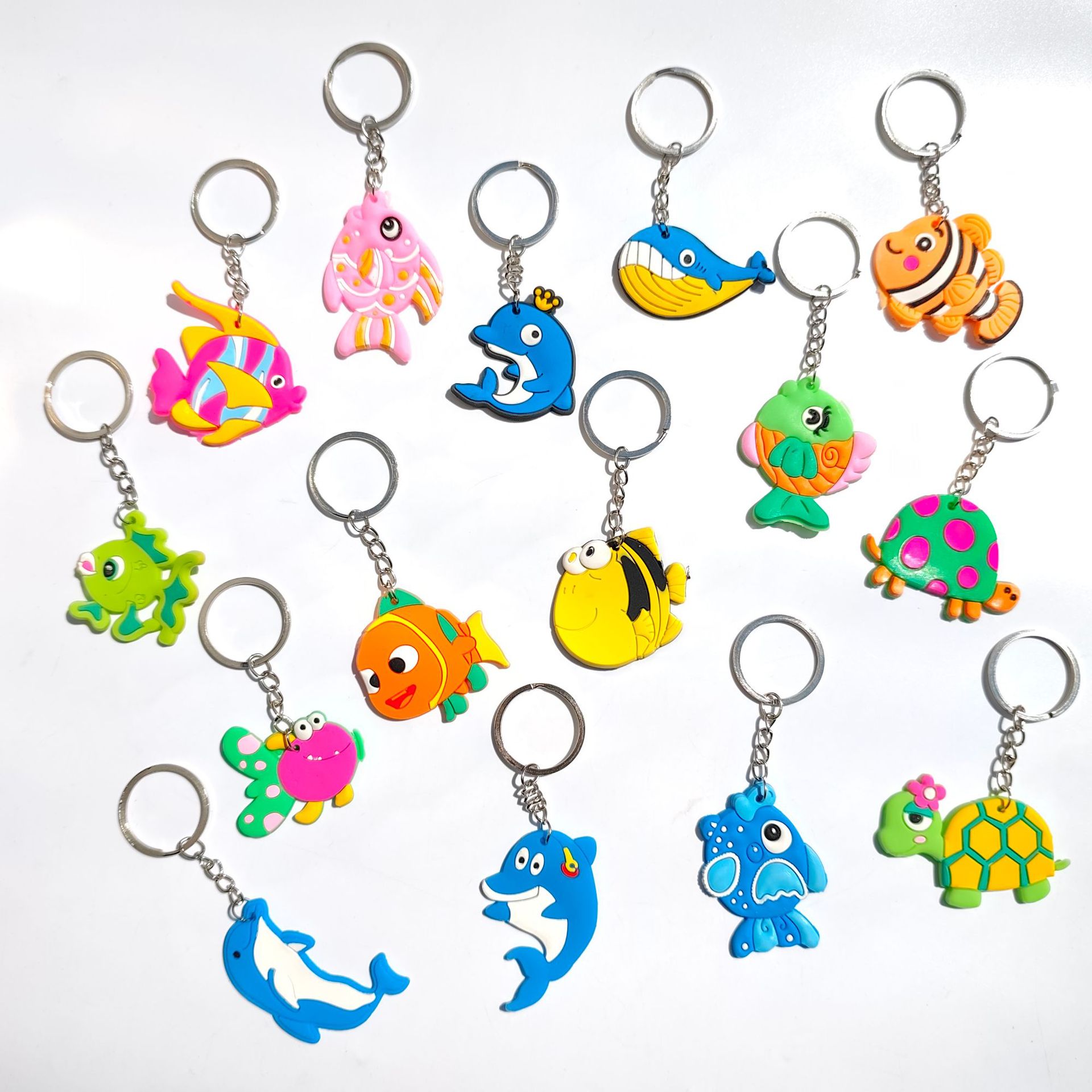 跨境海洋世界钥匙扣卡通鱼类钥匙链PVC软胶小礼品批发潮流萌趣