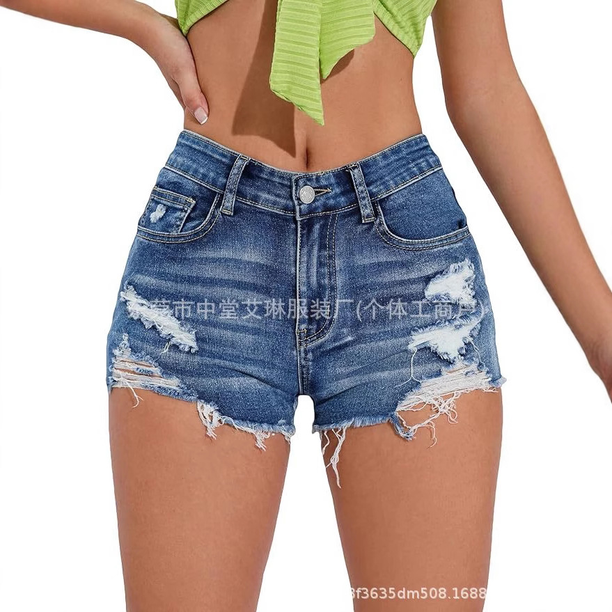 Xintang Foreign Trade Women's 2025 New Style hot-selling ripped stretch three-capri jeans fashionable washable denim shorts full figure