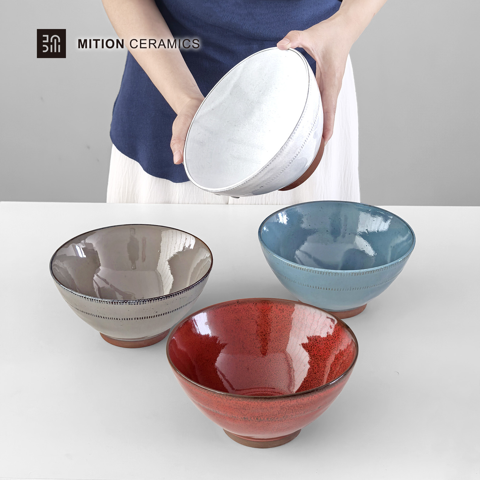 日式复古面碗高级感釉下彩泡面碗斗笠碗拉面碗家用陶瓷餐具批发