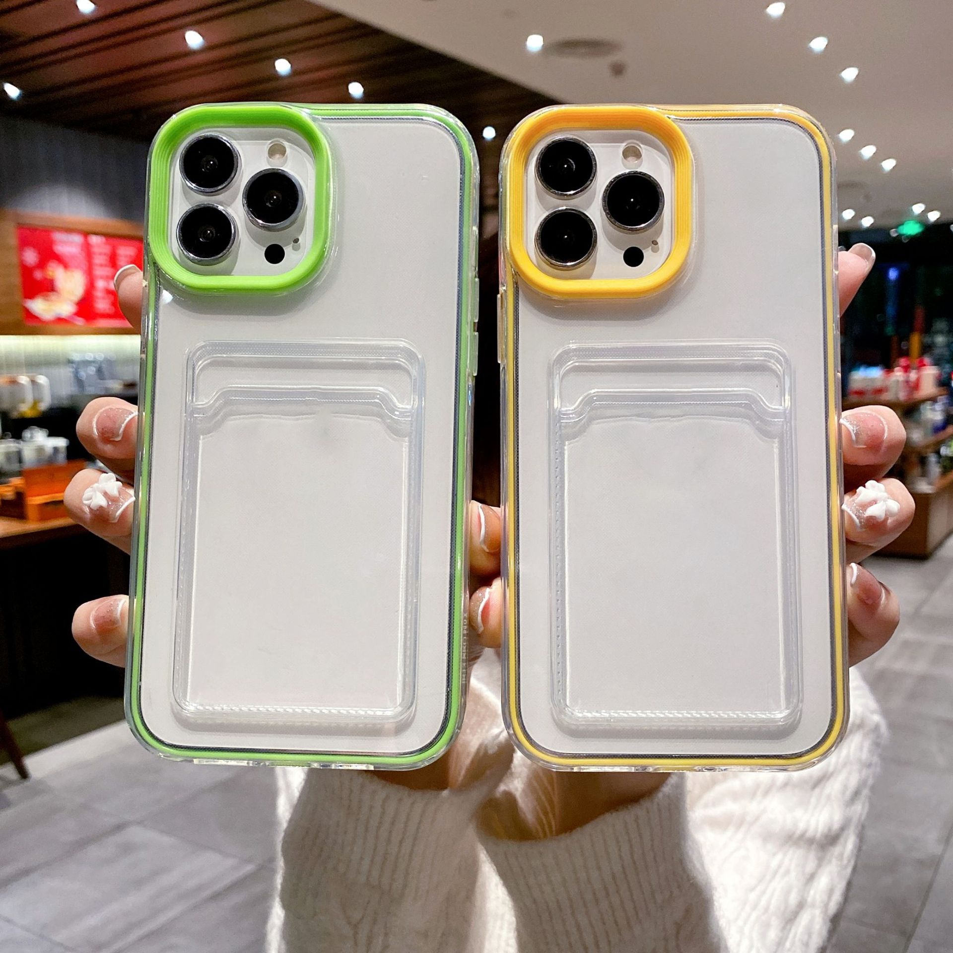 Cross-border transparent creative card case suitable for iPhone16, iPhone 16promax phone case 15, card insertion 14, solid color details Picture