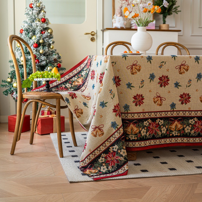 乐轩秀红色新年圣诞节桌布提花加厚轻奢高级氛围感长方形餐桌台布产品图