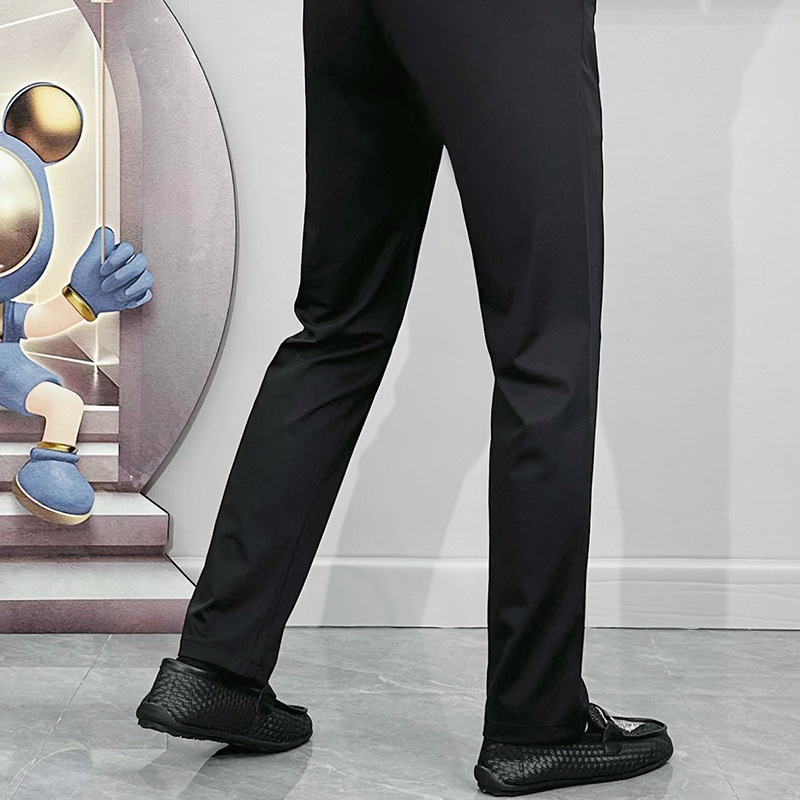 Four-sided elastic trousers for men, thin ice silk slim-fit straight business trousers, men's summer trousers, casual business casual trousers details Picture