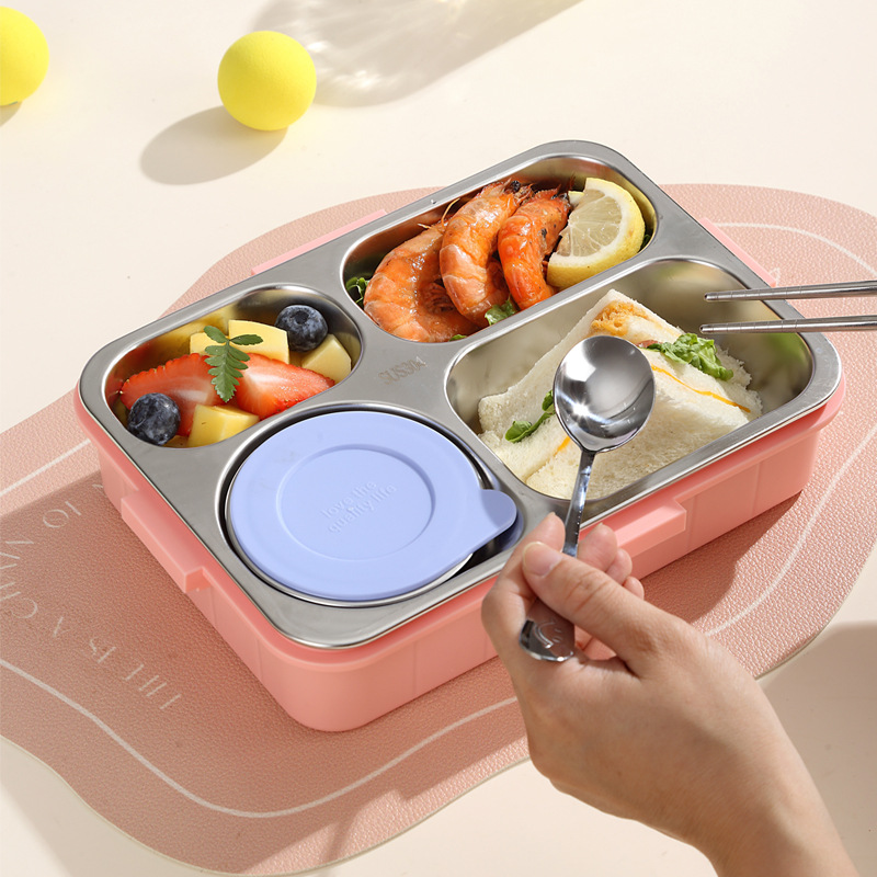 Stainless steel compartments lunch box, simple and fashionable, laser student lunch box, special non-odor-mixing lunch box for cafeteria dining Application Scenario