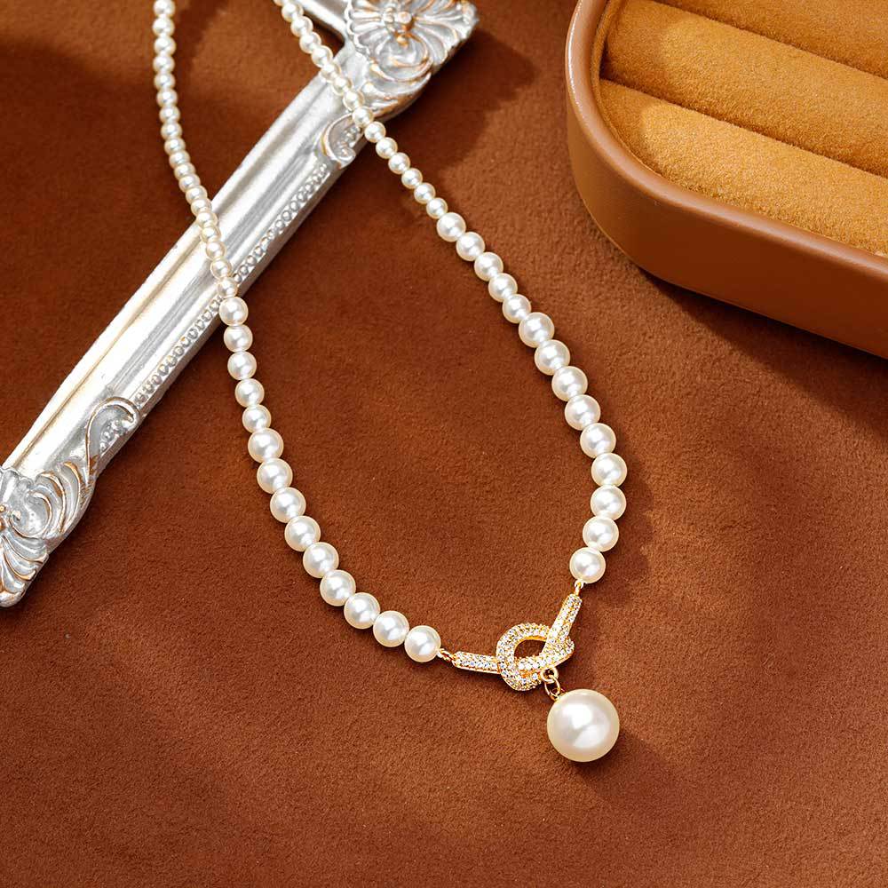 Hyacinth shijiazheng round collar de perlas de vidrio alto sentido luz lujo moda delicada temperamento clavícula cadena colgante gargantilla accesorios