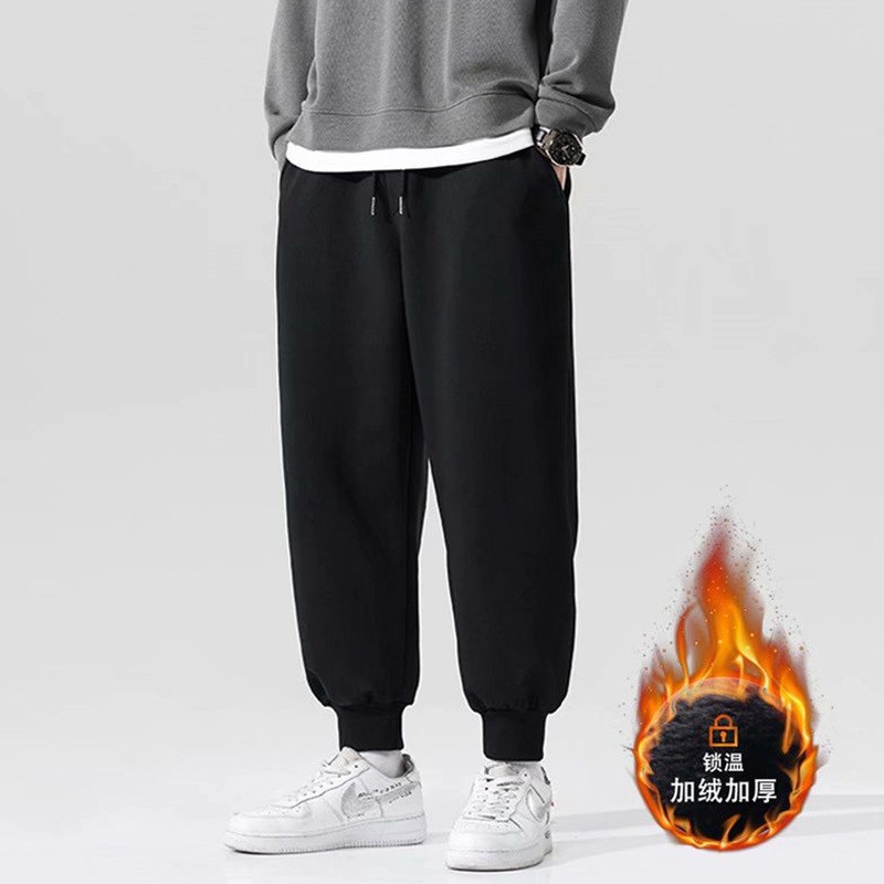 Casual sweatpants for men's autumn and winter, new Korean-style oversized, thickened, trendy printed fleece pants in stock for wholesale details Picture