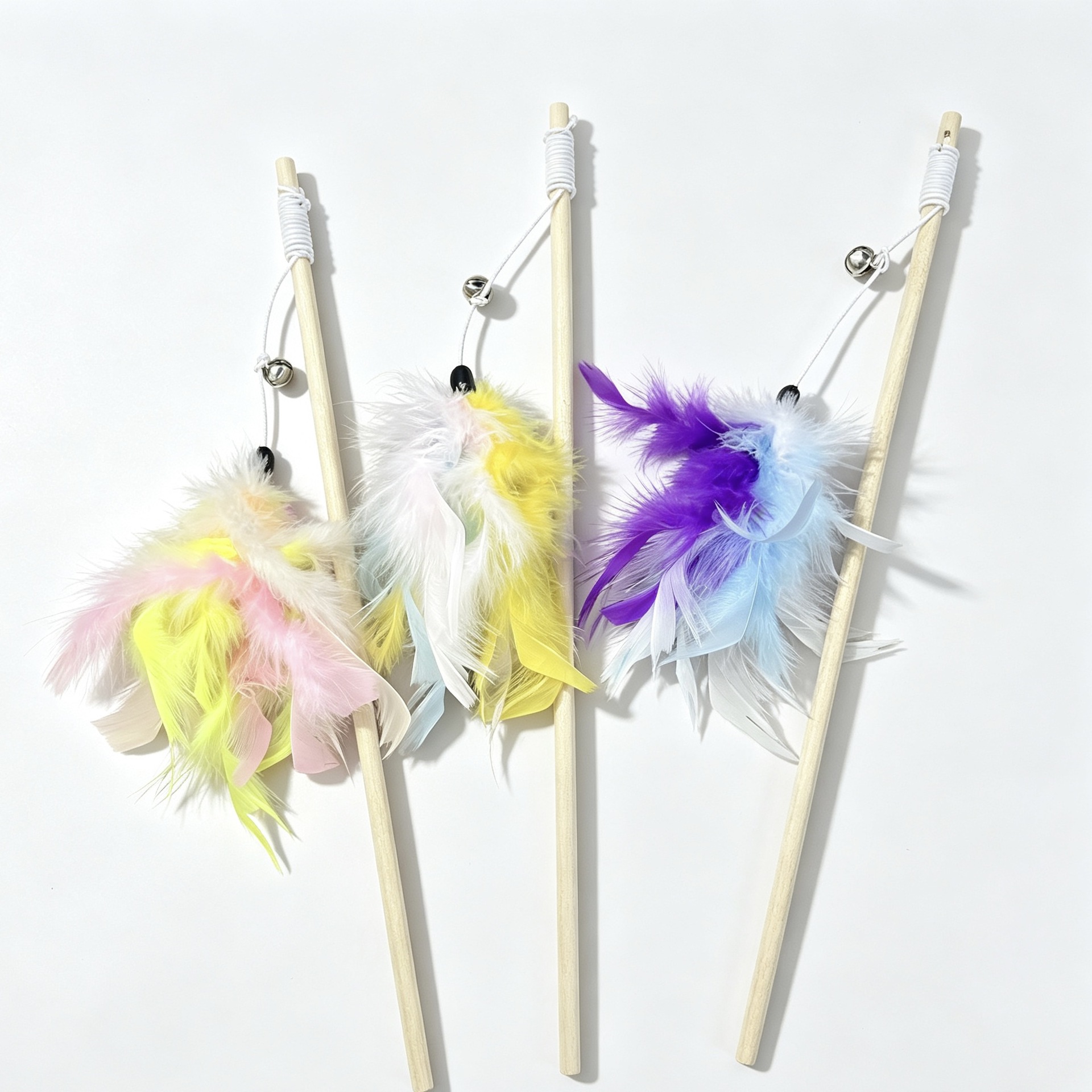New three-color feather cat toy stick, cat toy, elastic rope interactive handle, durable cat toy pet products factory