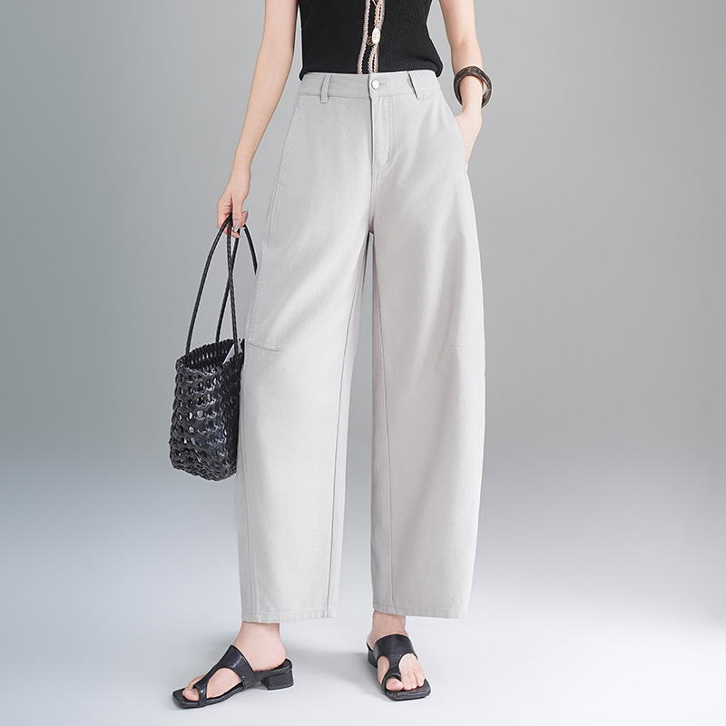 Primavera verano 2026 nuevo estilo fibra natural cómodo transpirable cimitarra pantalones de cintura alta pantalones sueltos y refrescantes Specification image