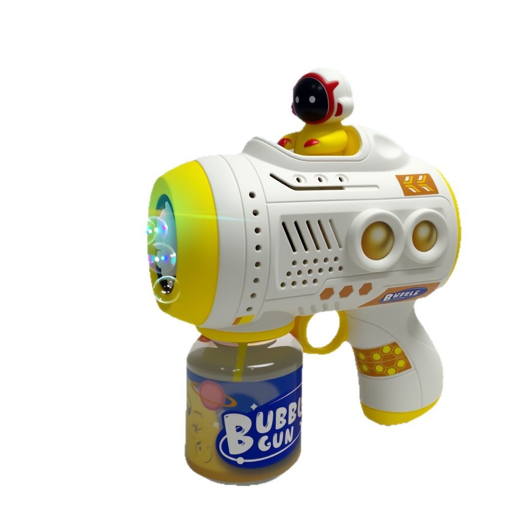 新款全自动儿童手持电动宇航员泡泡枪男孩女孩防漏太空泡泡机批发白底实物图