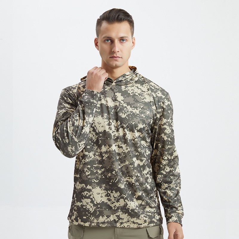 Yitu Custom long-sleeved T-shirt quick-drying hooded sun protection Outdoor sports fitness breathable tactical camouflage T-shirt for camping and fishing men Application Scenario
