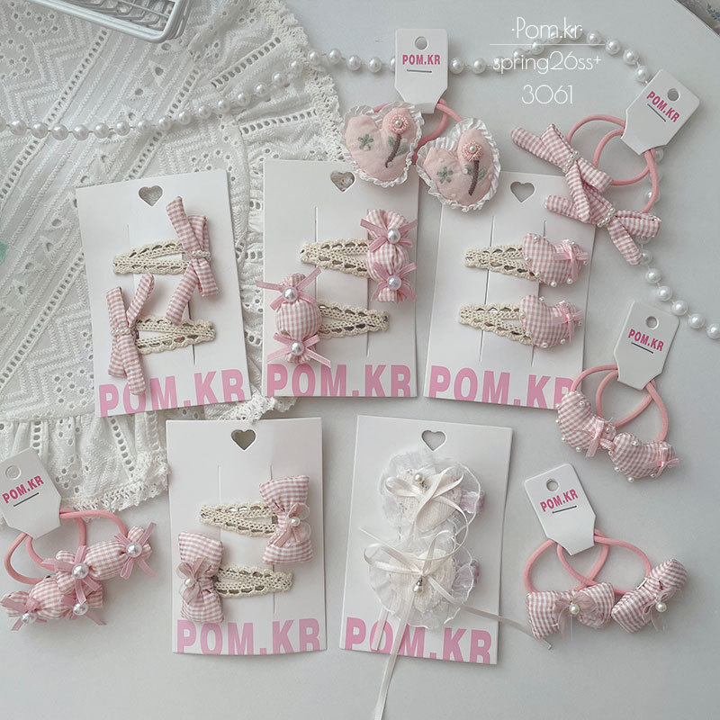 Primavera nueva colección sweet pink plaid arcos horquillas paño niños encaje bravura clip clip elástico horquillas Specification image