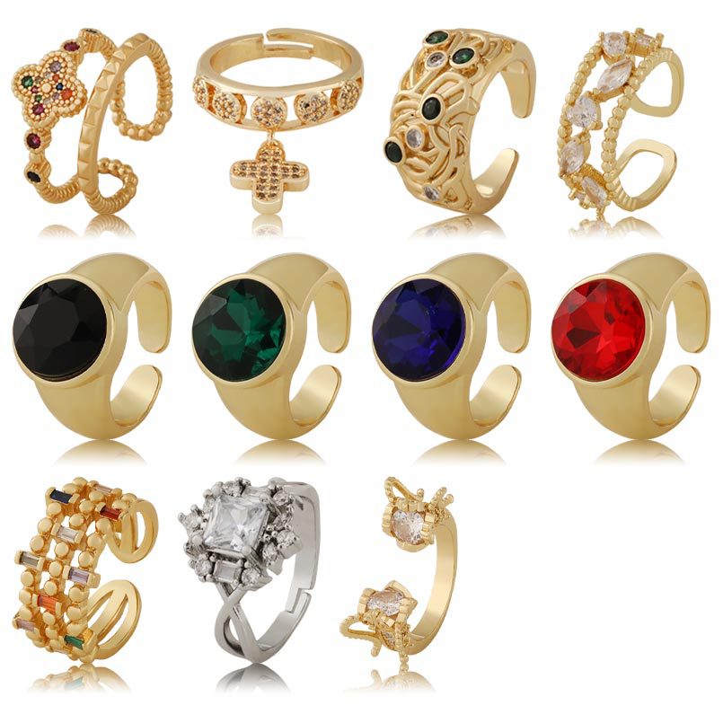 A popular geometric zircon ring in Europe and America, with a light luxury style, luxurious and fashionable temperament, is a copper-plated 18K real gold ring for women