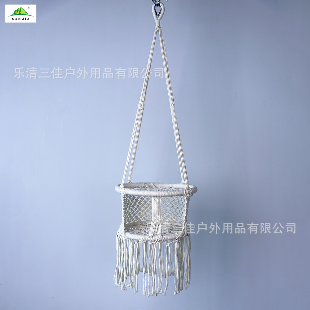 Factory direct sales of ins hanging chairs, Nordic style indoor cotton rope woven children's hanging baskets, tassels, balcony children's swings